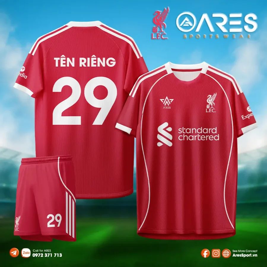 Áo đá banh Liverpool 25/26 sân nhà đặt may theo yêu cầu