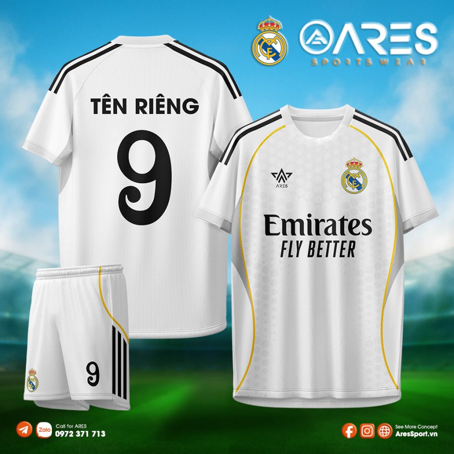 Áo đá banh Real 25/26 sân nhà đặt may theo yêu cầu