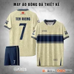 Áo đá banh Aegea Parthenon không logo tông kem navy, dải họa tiết Hy Lạp sang trọng, đặt may và in số tên theo yêu cầu cho đội bóng