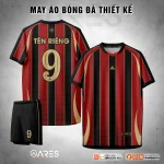 Áo đá banh Corinth Blaze không logo sọc đỏ đen hoàng kim, thiết kế mạnh mẽ cho đội bóng đặt may và in áo đá banh theo yêu cầu