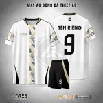 Áo đá banh Ivory Pulse không logo phối trắng – đen – vàng pastel, thiết kế tối giản mà khí chất, dành cho đội muốn làm mẫu riêng theo yêu cầu