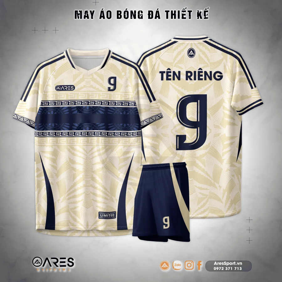 Áo đá banh Navy Heritage không logo phối kem – xanh navy, họa tiết bản sắc tinh tế, dành cho đội muốn mẫu thiết kế riêng theo yêu cầu