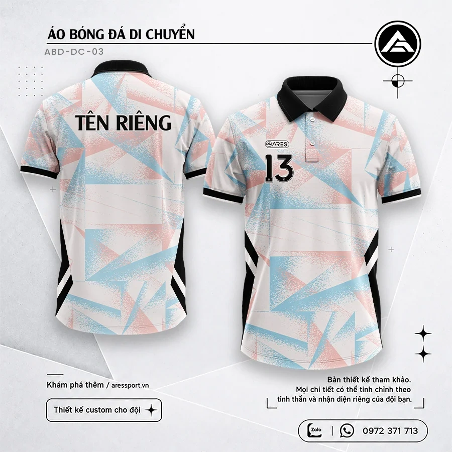 Áo di chuyển Pastel Glide ARES màu pastel hồng xanh, đồng phục đặt may theo team