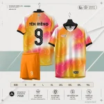 Áo bóng đá không logo ARES Horizon gradient sunset sunset gradient cam-hồng-đen kèm quần cam đậm và bảng size S đến 7XL