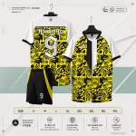 Áo bóng đá không logo ARES Matrix đen circuit board vàng tech kèm quần đen và bảng size S đến 7XL