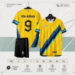 Áo bóng đá không logo ARES Solar vàng nắng tia chớp xanh lá rừng Brazil kèm quần đen và bảng size S đến 7XL