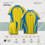 Catalog Áo bóng đá ngân hàng Nam A Bank vàng ABD-NH-1007 — bộ áo quần vàng sáng, bảng size S đến 7XL, thông số kỹ thuật AR...