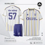 Áo bóng đá tự thiết kế họa tiết Sọc dọc màu Trắng Navy Vàng hai mặt trước sau - Ares Sport
