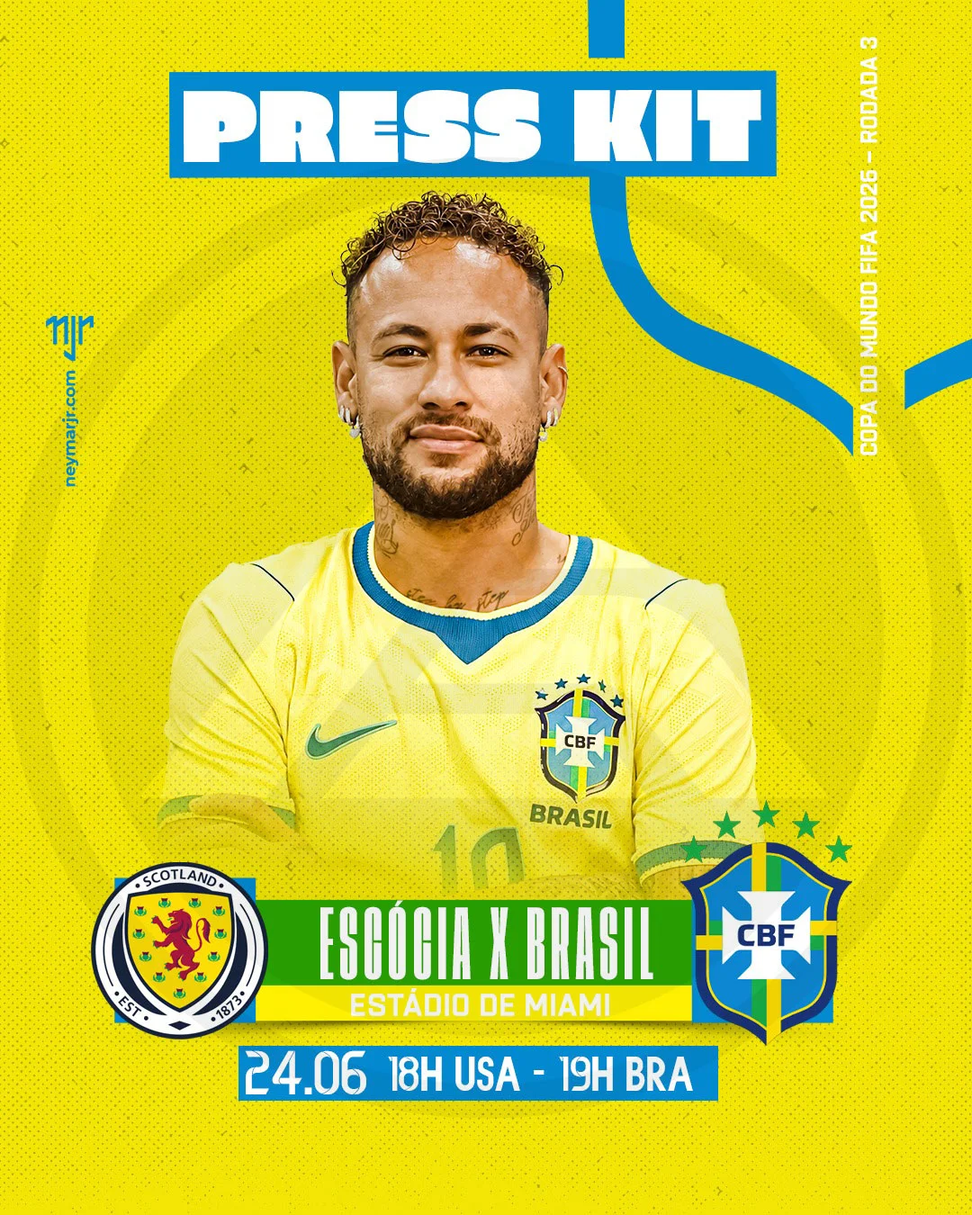 Đồ họa trận Scotland gặp Brazil ngày 24 tháng 6 tại Miami với Neymar trong áo vàng Nike