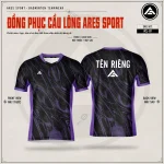 Áo cầu lông Umbra Viola tông tím than thiết kế theo yêu cầu tại ARES SPORT, mặt trước và mặt sau, in tên số logo đội