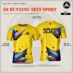 Áo chạy bộ Thunder Bolt tông vàng họa tiết tia sét của Ares Sport, thiết kế running teamwear tùy chỉnh màu, logo, tên số theo yêu cầu