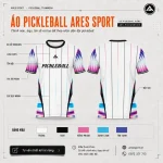 Áo pickleball trắng tay áo prism sọc dọc mảnh, thiết kế theo yêu cầu tại ARES