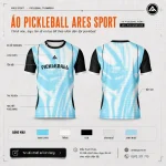 Áo pickleball xanh cyan họa tiết pixel wave tay đen, thiết kế theo yêu cầu tại ARES