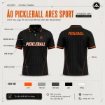 Áo polo pickleball đen sọc pinstripe viền cam, thiết kế theo yêu cầu cho đội nhóm tại ARES