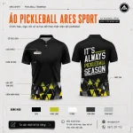 Áo polo pickleball đen phối vàng lime họa tiết tam giác, thiết kế theo yêu cầu tại ARES