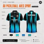 Áo polo pickleball đen phối xanh cyan neon chuyển sắc blue, thiết kế theo yêu cầu tại ARES