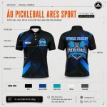 Áo polo pickleball đen phối xanh dương vân galaxy, thiết kế theo yêu cầu cho đội nhóm tại ARES