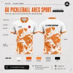 Áo polo pickleball trắng phối cam họa tiết shard, thiết kế theo yêu cầu cho đội nhóm tại ARES