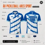 Áo polo pickleball trắng xanh royal họa tiết tia sét Thunder God, thiết kế theo yêu cầu tại ARES