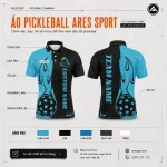 Áo polo pickleball xanh cyan phối đen họa tiết bóng lửa, thiết kế theo yêu cầu tại ARES