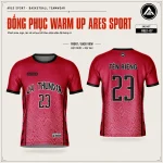 Áo warmup bóng rổ LA Thunder mặt trước và mặt sau, đỏ đô – đen, dải tia sét dọc sườn, in tên số 23 theo đội