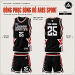 Đồng phục bóng rổ Legionary Super Star Đen Đỏ, ngôi sao đỏ trắng trên nền đen, áo số 25 mặt trước mặt sau