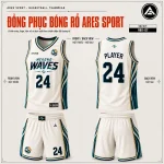 Bộ đồng phục bóng rổ Mekong Waves Trắng, áo số 24 in tên đội, thiết kế theo yêu cầu tại ARES SPORT