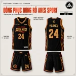 Bộ đồng phục bóng rổ Red River Wolves Đen, áo số 24 in tên đội, thiết kế theo yêu cầu tại ARES SPORT