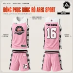 Đồng phục bóng rổ Tribal Crown Hồng Pastel, hoa văn bộ lạc hồng trắng đen, áo số 16 mặt trước mặt sau