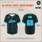 Áo lớp bóng chày Midnight Teal đen sọc xanh ngọc, mặt trước và mặt sau in tên số