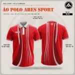 Mockup thiết kế áo polo đồng phục đỏ sọc dọc concept ARES, mã APL-03