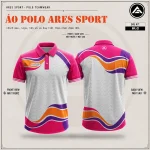 Mockup thiết kế áo polo đồng phục hồng tím cam sóng caro concept ARES, mã APL-13