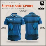 Mockup thiết kế áo polo đồng phục xanh dương hình học concept ARES, mã APL-01