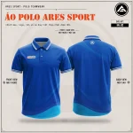 Mockup thiết kế áo polo đồng phục xanh dương sóng nước concept ARES, mã APL-02