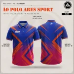Mockup thiết kế áo polo đồng phục xanh dương hồng mũi tên concept ARES, mã APL-09