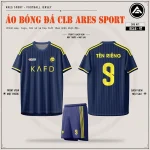 Áo bóng đá CLB Al Nassr navy, mặt trước, mặt sau và quần navy sọc vàng in tên số 9