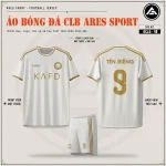 Áo bóng đá CLB Al Nassr trắng kem, mặt trước, mặt sau và quần trắng sọc vàng đồng in tên số 9