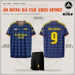 Áo bóng đá CLB Arsenal navy tam giác, mặt trước, mặt sau và quần đen in tên số 9