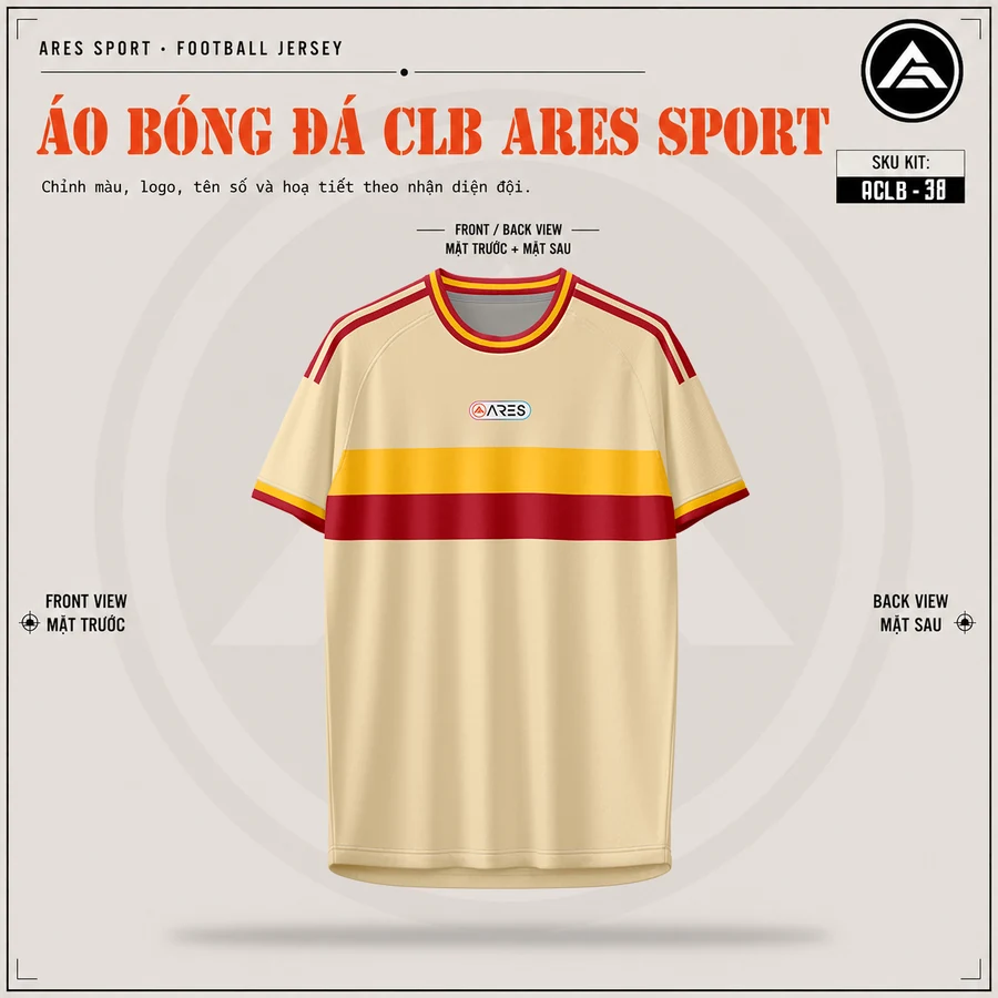 Mặt trước áo đá banh CLB AS Roma kem, cổ tròn viền đỏ, chưa in logo