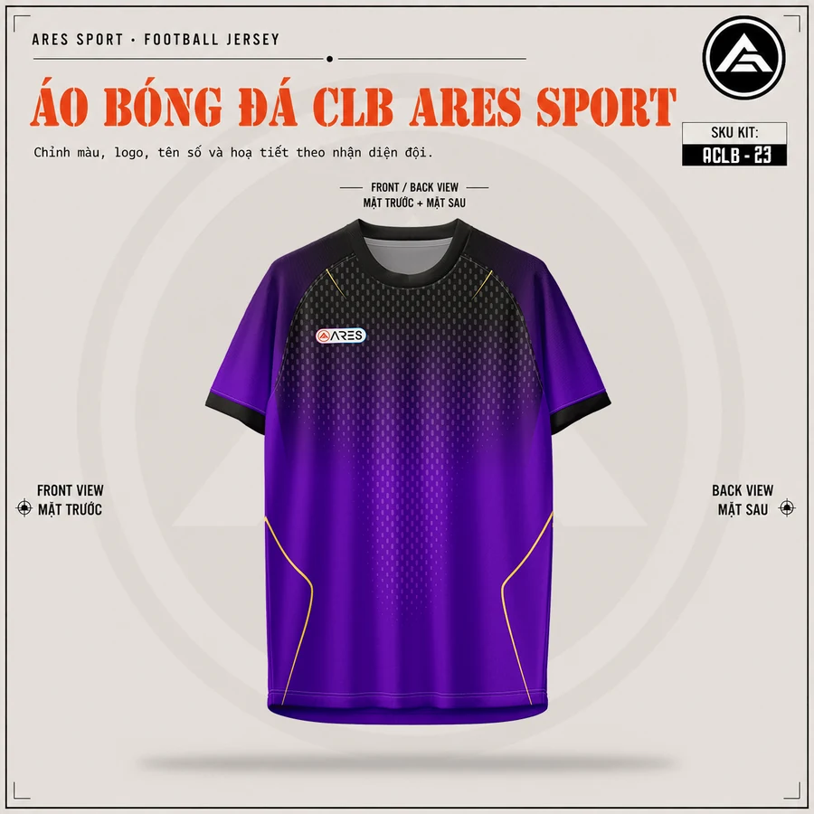 Mặt trước áo đá banh CLB Barcelona tím, cổ tròn tím, chưa in logo