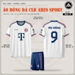 Áo bóng đá CLB Bayern Munich trắng, mặt trước, mặt sau và quần navy in tên số 9