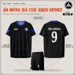 Áo bóng đá CLB Chelsea đen viền xanh, mặt trước, mặt sau và quần đen in tên số 9