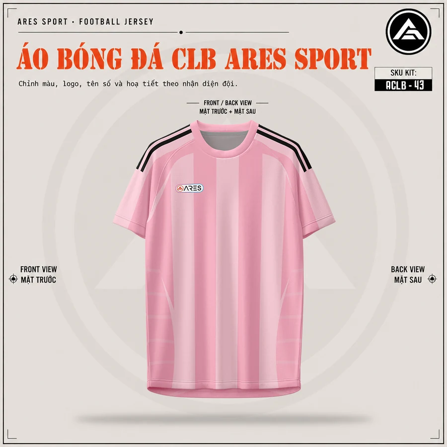 Mặt trước áo đá banh CLB Inter Miami hồng, cổ tròn hồng, chưa in logo