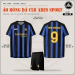 Áo bóng đá CLB Inter Milan xanh đen sọc, mặt trước, mặt sau và quần đen in tên số 9