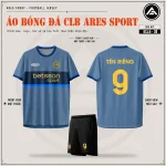 Áo bóng đá CLB Inter Milan xanh xám, mặt trước, mặt sau và quần đen in tên số 9