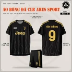Áo bóng đá CLB Juventus đen vàng, mặt trước, mặt sau và quần đen in tên số 9