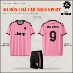 Áo bóng đá CLB Juventus hồng, mặt trước, mặt sau và quần đen in tên số 9