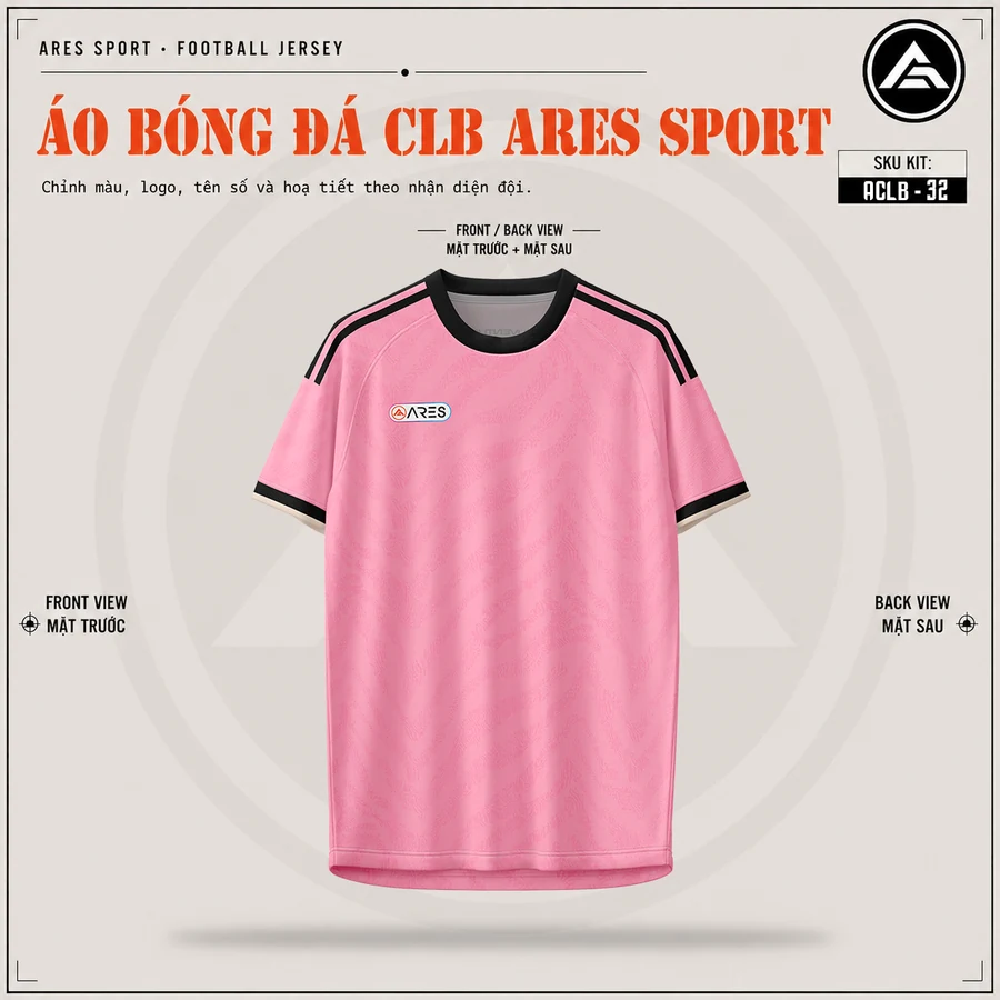 Mặt trước áo đá banh CLB Juventus hồng, cổ tròn hồng, chưa in logo