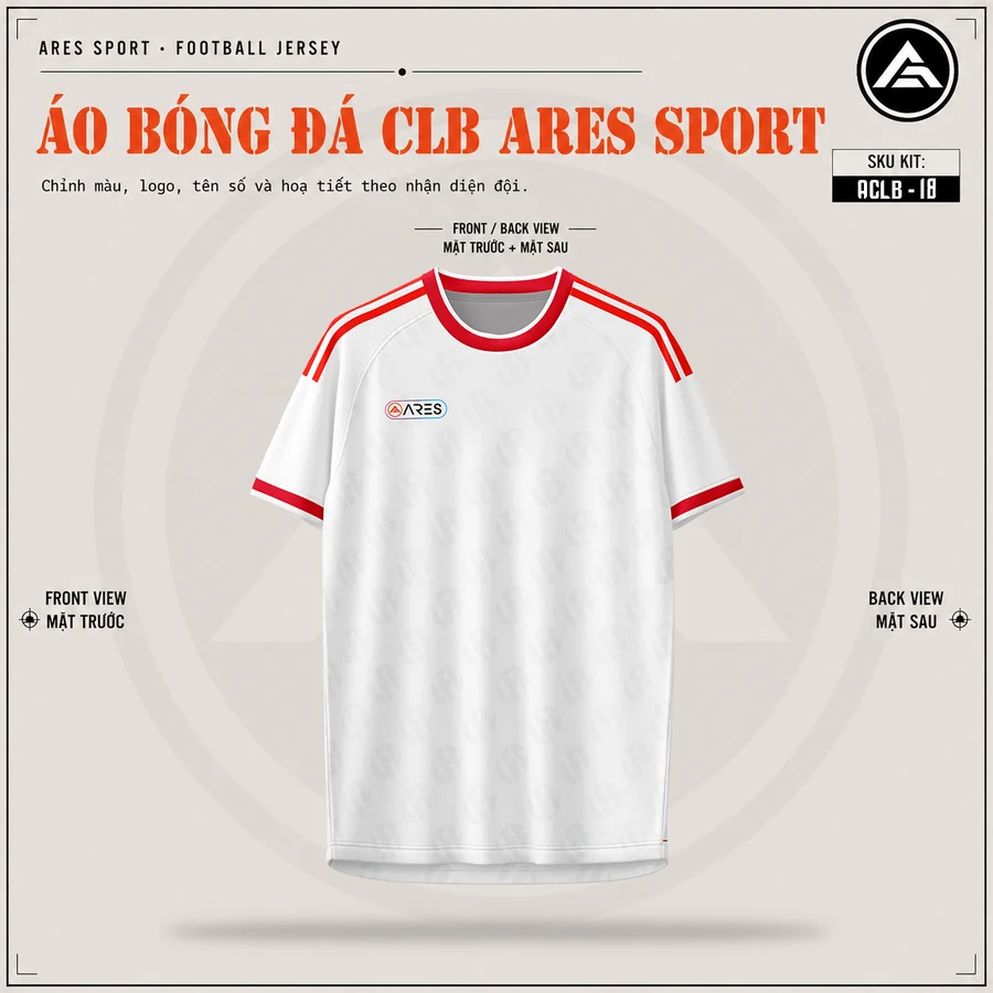 Mặt trước áo đá banh CLB Liverpool trắng, cổ tròn viền đỏ, chưa in logo