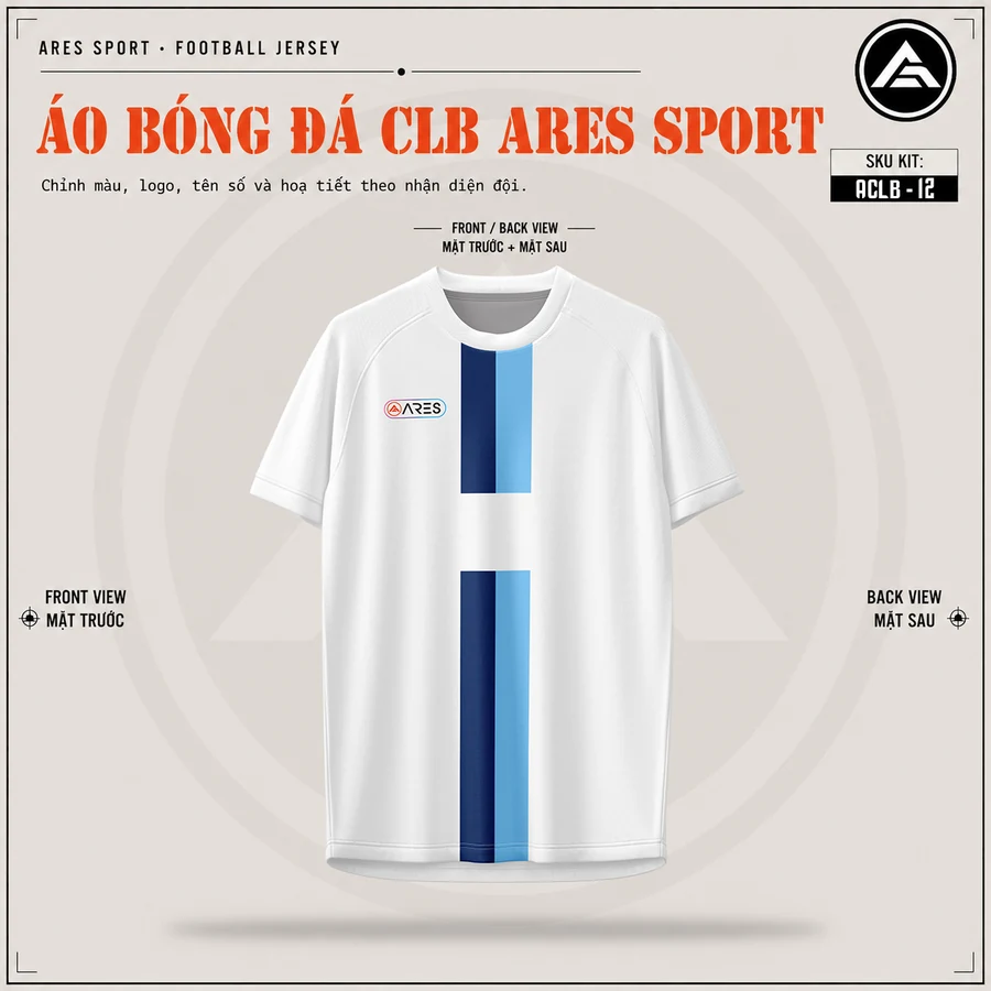 Áo Bóng Đá CLB Man City Trắng Sọc Navy Mặt trước áo đá banh CLB Man City trắng sọc navy, cổ tròn trắng, chưa in logo